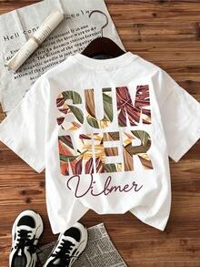 Nueva Colección 2026: Camiseta de Algodón para Mujer, Estilo Casual de Verano, Estampada, Manga Corta, Hombros Caídos, Cuello Redondo, Ligera - Blanco - Ver 5