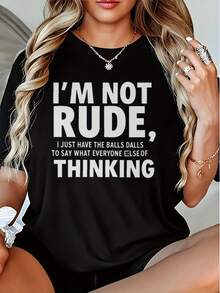 Talla Grande, Talla Grande - Camiseta Gráficara Mujeres "No Soy Grosera, Solo Tengo las Agallas de Decir lo que Todos los Demás Piensan" - 100% Casual, Cuello Redondo, Manga Corta, Negra con Texto Blanco, Lavable a Máquina, Camiseta de Declaración Humorísticara Atuendo Casual, Camisetas para - Negro - Ver 2