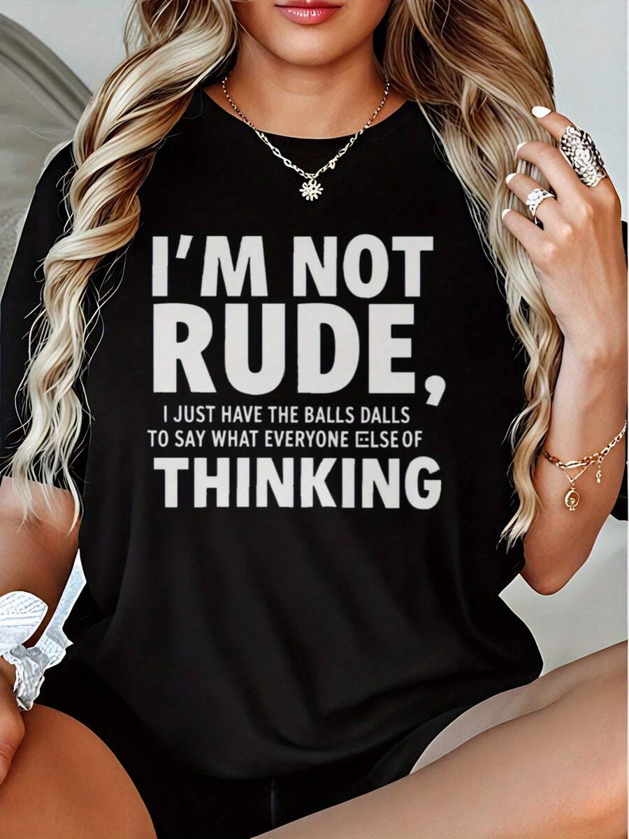 Talla Grande, Talla Grande - Camiseta Gráficara Mujeres "No Soy Grosera, Solo Tengo las Agallas de Decir lo que Todos los Demás Piensan" - 100% Casual, Cuello Redondo, Manga Corta, Negra con Texto Blanco, Lavable a Máquina, Camiseta de Declaración Humorísticara Atuendo Casual, Camisetas para