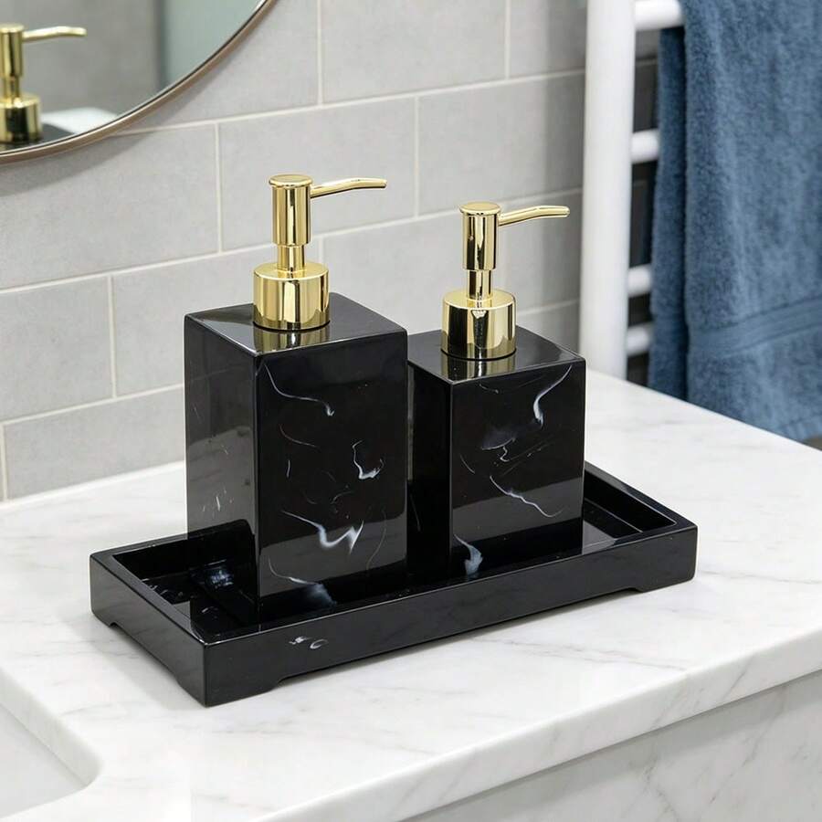 Bình đựng sữa dưỡng thể/kem dưỡng da cao cấp dành cho khách sạn/nhà nghỉ, bình đựng xà phòng thủ công, bình đựng nước rửa tay, bình đựng dầu gội và sữa tắm, kèm khay đựng. - 500ml + 280ml + khay nhỏ - Xem 1