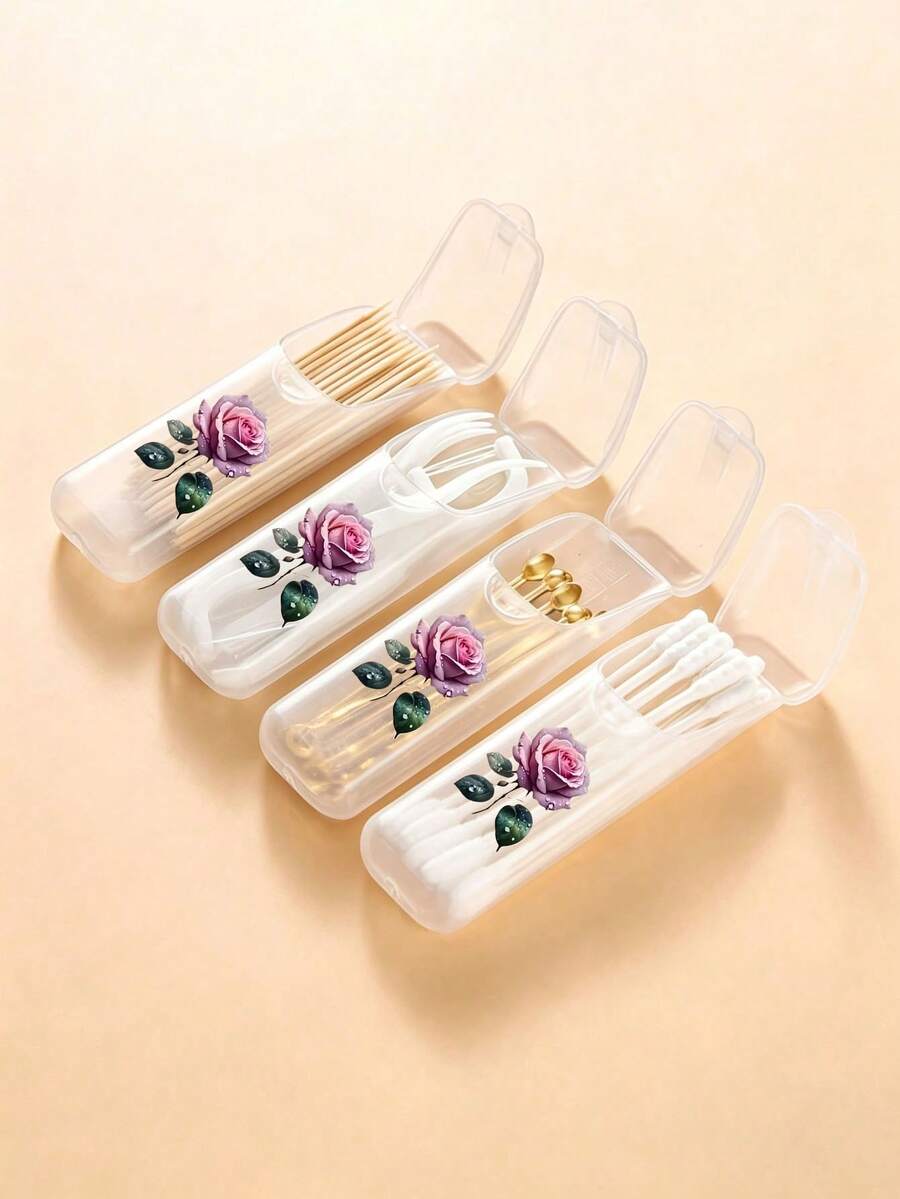 Caja organizadora de viaje portátil con hermoso patrón de rosas púrpuras - Caja de almacenamiento para palillos, hilo dental y artículos esenciales diarios, compacta y conveniente, organizador de viaje, caja organizadora mini, adecuada para transportar artículos pequeños, caja de pastillas de viaje a prueba de fugas, hisopo portátil - Multicolor - Ver 1