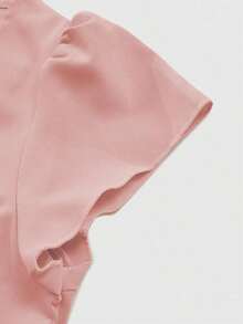 Conjunto informal de mujer con blusa de cuello en V plisada y pantalones de pierna ancha de unicolor - Rosa vieja - Ver 3