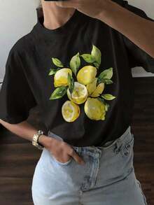 Camisa Casual de Manga Corta con Estampado de Limones [Diseño] Tayzi WIP2 - Negro - Ver 7