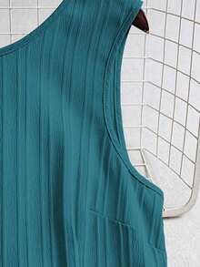 Vestido casual mini de mujer con tirantes de amarre, espalda descubierta, sin mangas, corte evasé y dobladillo con volantes - Azul 3 - Ver 5