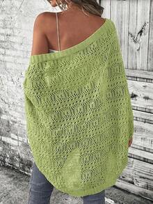 Cárdigan ligero y versátil de unicolor y diseño hueco para uso diario de mujer - Verde - Ver 2
