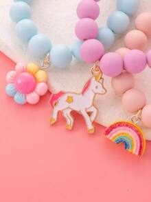 3pcs/Set Rainbow Charm Beaded Bracelet,Suitable For Daily Party Wear And As A Gift For Friends - Multicolor - View 2