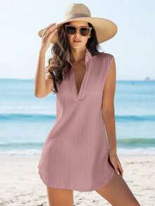 Swim Vcay Cubierta sólida de color para mujer con escote en V profundo para bodas - Rosa Pálido - Ver 3