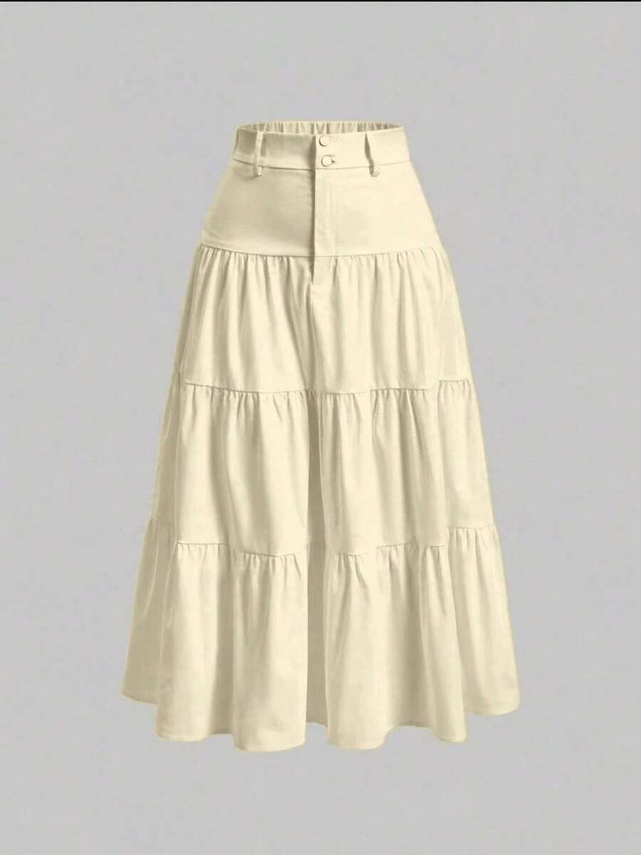 Liuhan Modas Ata Decintura Skirt In Sordaeminina Color With Pleated Three-Tiered Trim - 米色1 - 查看 1