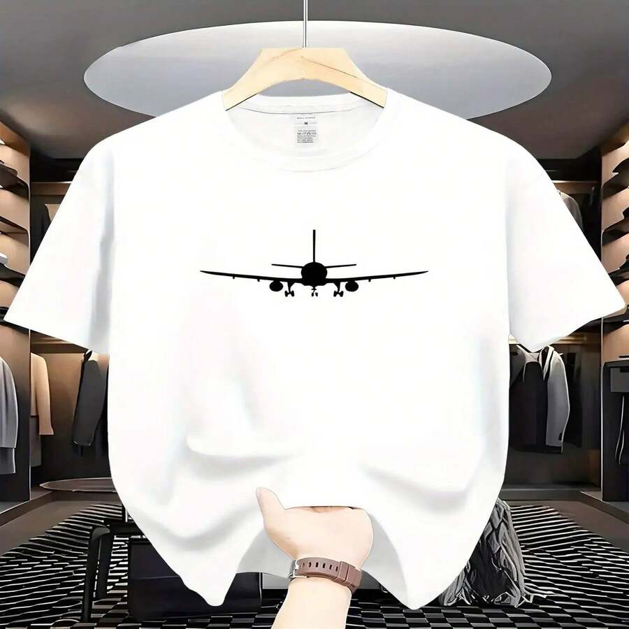 Camiseta de manga corta para hombre, talla grande, con dise?o de avión y logotipo de aviación, y eslogan. Disponible en blanco y negro. Camiseta de manga corta y cuello redondo, ideal para aficionados a la aviación, para uso casual y como uniforme de piloto. - Blanco - Ver 1