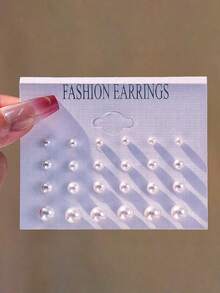12 Pairs New Large Faux Pearl Stud Earring Set - Pearl - View 7