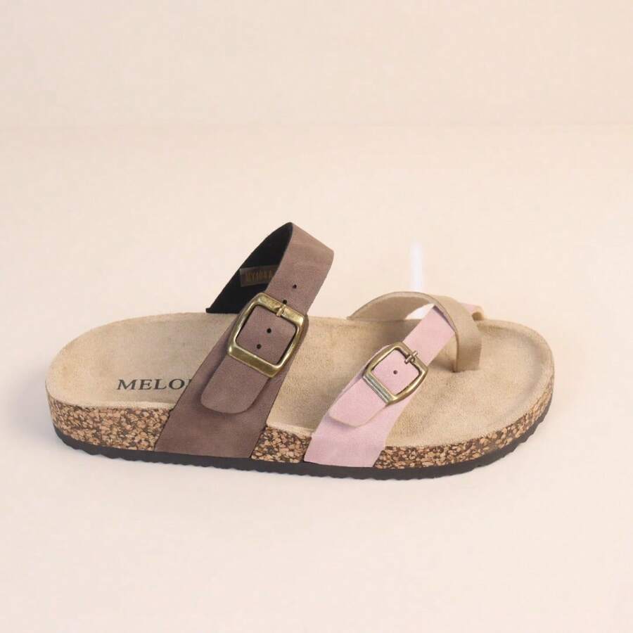 angelica Sandalias Planas Estilo Bio Con Doble Hebilla Para Mujer - Brown - View 1