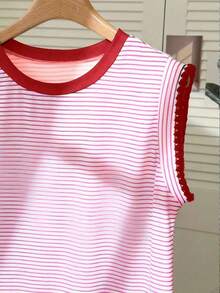 Nueva camiseta de manga corta con bloques de color y rayas, ropa de primavera/verano - Multicolor 4 - Ver 4