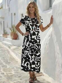 Vestido casual de mujer con estampado floral y manga corta, ideal para vacaciones de verano - Multicolor 7 - Ver 3