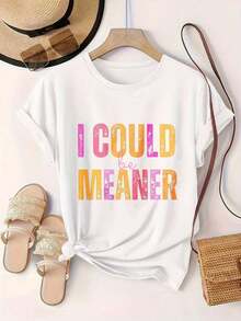 Women's Casual Short Sleeve T-Shirt - Summer Crew Neck T-Shirt "I Could Be Meaner", Machine Washable, Ladies' T-Shirts, Casual Wear, Modern Style, Comfortable Fit

Black - 白色 - 查看 2