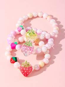 3件套可爱草莓造型软陶串珠手链套装，适合节日、派对、上学和日常佩戴 - 彩色 - 查看 3