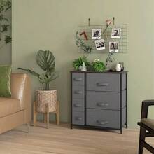 Storage Cabinet With 7 Foldable Fabric Drawers, Metal Frame With Wood Look, Grey, 63.5 X 30 X 71 Cm. - Dark Grey - View 2
