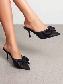 Dream Pairs Women's Pointed Toe High Heel Mules With Double Bow Detail - Black - View 2