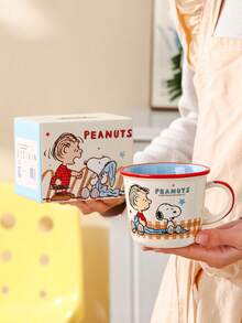 Peanuts Snoopy & Charlie Brown Ceramic Mug, 340ml Cute Cartoon Coffee Cup, Red/Blue Rim, Microwave - Multicolor - View 7