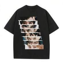 Camiseta informal holgadaRetro Face Collage Graphic Tee, Abstract Portrait Casual T-Shirt, Edgy Streetwear Crew Neck Top,Dulce niña,Camisa de manga corta para hombre,Camiseta de mujer de algodón puro,Retro Y2K,Láminas de anime,Ropa de apoyo esencial para la Copa del Mundo,Camisetas con diseños gráficos para niños pequeños, - Negro - Ver 1