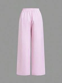 2 piezas/Set Pantalones casuales sueltos de rayas de colores pastel de verano para mujer, pantalones anchos, pantalones de pierna ancha con cordón en la cintura, pantalones de pierna ancha a rayas, pantalones a rayas de verano, pantalones par - Multicolor 3 - Ver 7