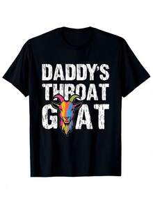 Unisex T-Shirt Made Of Pure Cotton, Men's Funny Dad's Throat Goat Graphic T-Shirt - Bold White Text & Goat Head Design - Soft, Breathable, Trim Neck, Tea For Father's Day Gifts, Casual Clothing - Black Shirt With Colorful Accents - Ideal For Dad, Husband, Birthday Presentations, Humorous Gift Clothing, Playful Design, Comfortable Fit, Summer Clothing, Statement Clothing, Lightweight Material, Short Sleeve Top, Husband Gift Idea, Summer T-Shirt, Summer Clothing For Women, Men's Summer Outfit, Women's Shirt, Creative Design, Outdoor Play, Cool Style, Fun Design, Great For Outdoor Play - Black - View 1