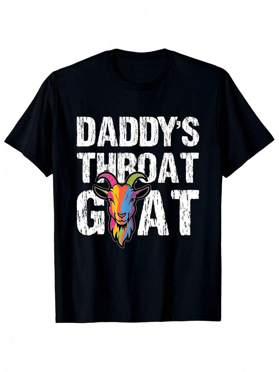 Unisex T-Shirt Made Of Pure Cotton, Men's Funny Dad's Throat Goat Graphic T-Shirt - Bold White Text & Goat Head Design - Soft, Breathable, Trim Neck, Tea For Father's Day Gifts, Casual Clothing - Black Shirt With Colorful Accents - Ideal For Dad, Husband, Birthday Presentations, Humorous Gift Clothing, Playful Design, Comfortable Fit, Summer Clothing, Statement Clothing, Lightweight Material, Short Sleeve Top, Husband Gift Idea, Summer T-Shirt, Summer Clothing For Women, Men's Summer Outfit, Women's Shirt, Creative Design, Outdoor Play, Cool Style, Fun Design, Great For Outdoor Play - Black - View 1