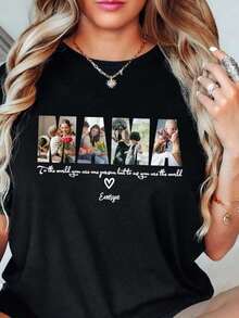 Camiseta personalizada con foto de mamá, regalo personalizado para el Día de la Madre, regalo para mamá, camiseta con foto personalizada, camiseta imprimible para mamá, regalo para abuela, regalo único para mamá. JPG220 g C-AmiS-eta de al-Godón puro de perfecto para relA-Jarse el fin de semana, hA-cer picnics y reuniones familiares. Un regalo iD-eal para padres y familiares. - Negro - Ver 6