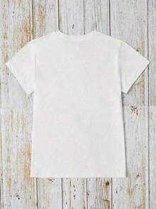 Camiseta de manga corta estampada para mujer. Perfecto para citas, desplazamientos diarios y salidas informales. Diseño clásico minimalista de cuello redondo, fácil de combinar y se adapta a todo tipo de cuerpos. - Blanco - Ver 2