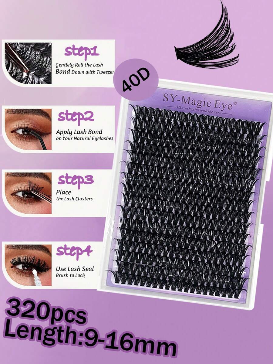 320 sợi mi giả dạng chùm, 9-16mm / Nhiều màu, Tự nối mi, 40D, Mi giả tự nhiên, Dùng tại nhà và salon, Dễ dàng sử dụng