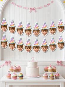 7/14/21pcs Custom Photo Face Bunting Banner, Personalized Age Party Hat Garland, Milestone Birthday Decor, Funny Party Photo Booth Prop, Birthday Keepsake Banner, Graduation Gift - Multicolor - View 6
