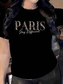 Playera Negra con PARIS y Estampado de Leopardo, Camiseta Estilo de Moda y Estilo Francés, Blusa de Textura Animal Print "Mantente Diferente", Tops Oversize Chic Parisino Regalo - Multicolor - Ver 8