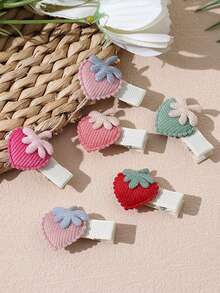 4/6pcs Set Cute Cartoon Strawberry Fruit Baby Hair Clips, Soft & Gentle For Infant, Korean Style - 彩色 - 查看 3