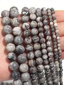 1串天然地圖石珠子，混色尺寸4/6/8/10mm，適用於DIY手鍊、項鍊、珠寶製作、配件 - 彩色 - 查看 1