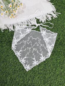 1Pc French Vintage Lace Embroidered Hair Scarf, Bohemian Fairy Tulle Headwrap, Wedding/Vacation/Daily Boho Tie-Up Hair Accessory - Multicolor - View 3