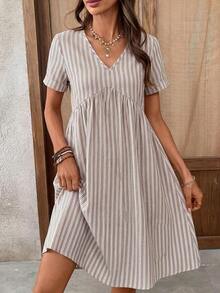 Vestido corto de manga corta minimalista de unicolor para mujer, uso casual de todos los días - Multicolor 3 - Ver 6