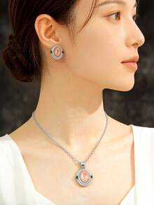 1 Set Luxury Elegant Artificial Zirconia Necklace And Earrings Jewelry Set, Suitable For Women's Daily Wear - Silver - View 3