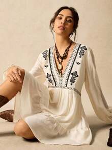 Vestido corto casual de mujer de color albaricoque tejido - Beis - Ver 10