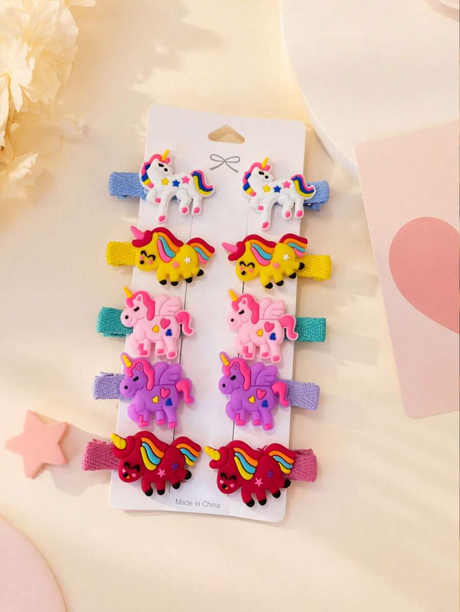 10pcs Multicolor Unicorn Hair Clips For Girls, Suitable For Daily Use - Multicolor - View 1