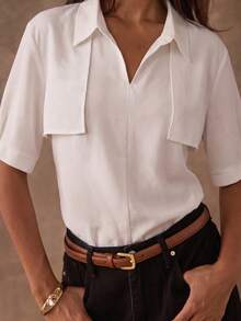 Women's Summer Casual Loose Fit Solid Color Blouse, Comfortable Design For Outdoor, Commute And Daily Wear - White - View 1