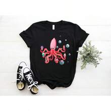 Octopus Lover T-Shirt, Funny Ice Cream Design Tank Top, Kraken Tentacles Crop Top, Sea Monster T-Shirts, Gift For Dessert Lovers, Party Favor. - 黑色 - 查看 7