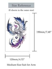 3pcs Vivid Colorful Phoenix Temporary Tattoo Stickers, Waterproof Realistic Tattoo Stickers Suitable For Women & Adults, Half Sleeve Tattoo, Body Tattoo, Can Be Used With Girlfriend - Multicolor - View 10