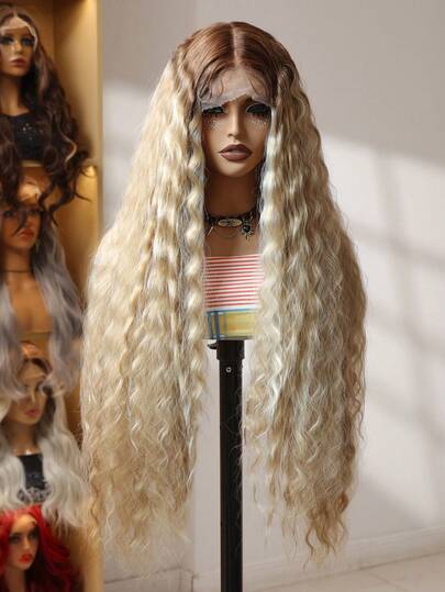 13X4 Lace Front Wigs With Baby Hair 32Inch Extra Long Deep Wave Curly Wigs Japanese Fiber Suitable For All People Future Hair Elastic Mesh Cap For Woman Daily Party Gift Movie Look Nice Multi Color