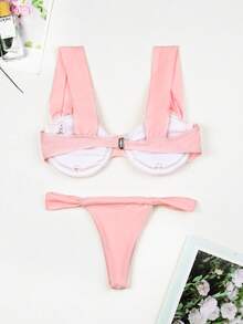 Women's Sexy Three-Piece Bikini Set In European And American Style - 16089 Pink - View 5