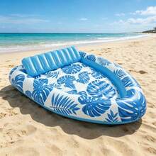 1pc Limited Edition Tropical Leaf Inflatable Float, Luxury Soft Cushion Backrest, Designed For Elegant Summer Players, Pool Inflatable, Beach Essentials, Pool Float - Blue - View 8