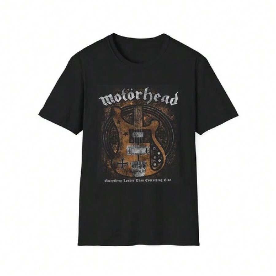 Unisex T-shirt med gitarrtryck, rockband T-shirts för män, herr-T-shirts, herrkläder, herrset, herr-T-shirt, herrartiklar, vardagsklänningar för kvinnor, damset, eleganta blusar, dam-T-shirts, damklänning - Svart - Visa 1