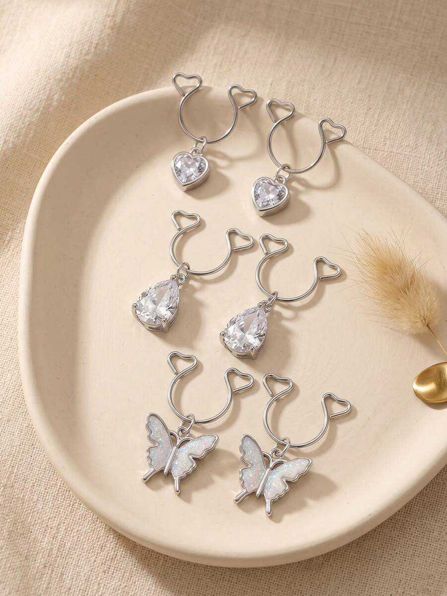 Khuyên núm vú giả bằng thép không gỉ dành cho nữ, không cần xỏ lỗ, kiểu dáng treo, trang sức xỏ khuyên giả cho cơ thể. - Bạc - Xem 1