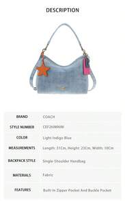 Coach Laurel 女款單肩斜跨手提包 CEF26IMNIM - 淺靛藍色CEF26IMNIM - 查看 7