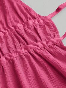 Conjunto de 2 piezas estilo francés relajado con camiseta sin mangas de cintura ceñida y pantalón ancho de pierna holgada, un conjunto de moda para mujeres - Rosa Fucsia - Ver 3
