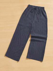 Pantalones capri de pierna ancha con textura de estilo casual de verano - Gris Oscuro - Ver 8