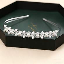 1 pieza Diadema de lujo francesa de doble capa con perlas y rhinestones, tocado nupcial romántico para boda, versátil para graduación, baile de graduación, fiesta, cita, sesión de fotos - Blanco - Ver 4